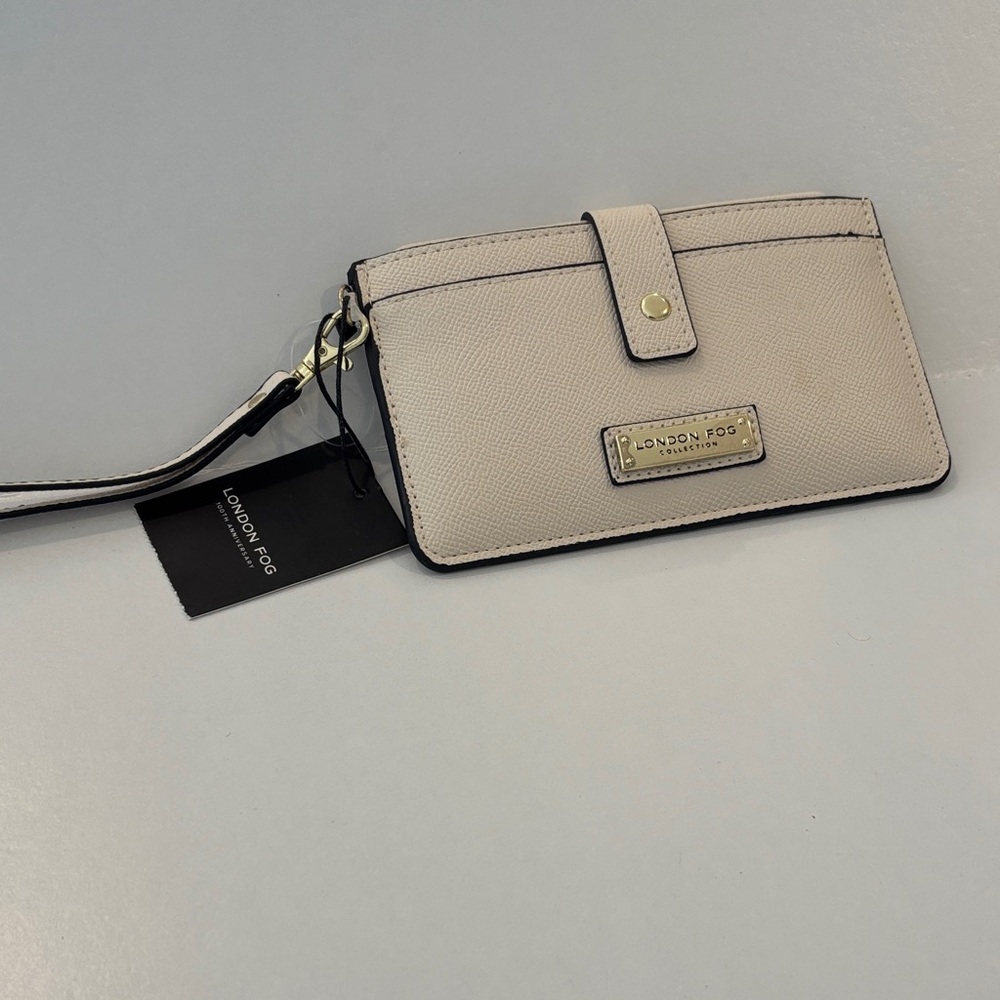 London Fog Beige Wristlet Wallet with Gold Hardware